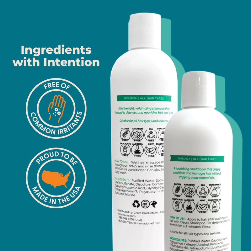 Cleure Shampoo and Conditioner Set Sulfate Free, Fragrance Free for Sensitive Skin - Volumizing Shampoo & Hydrating Conditioner (12 Oz each, Pack of 2) - Image 3