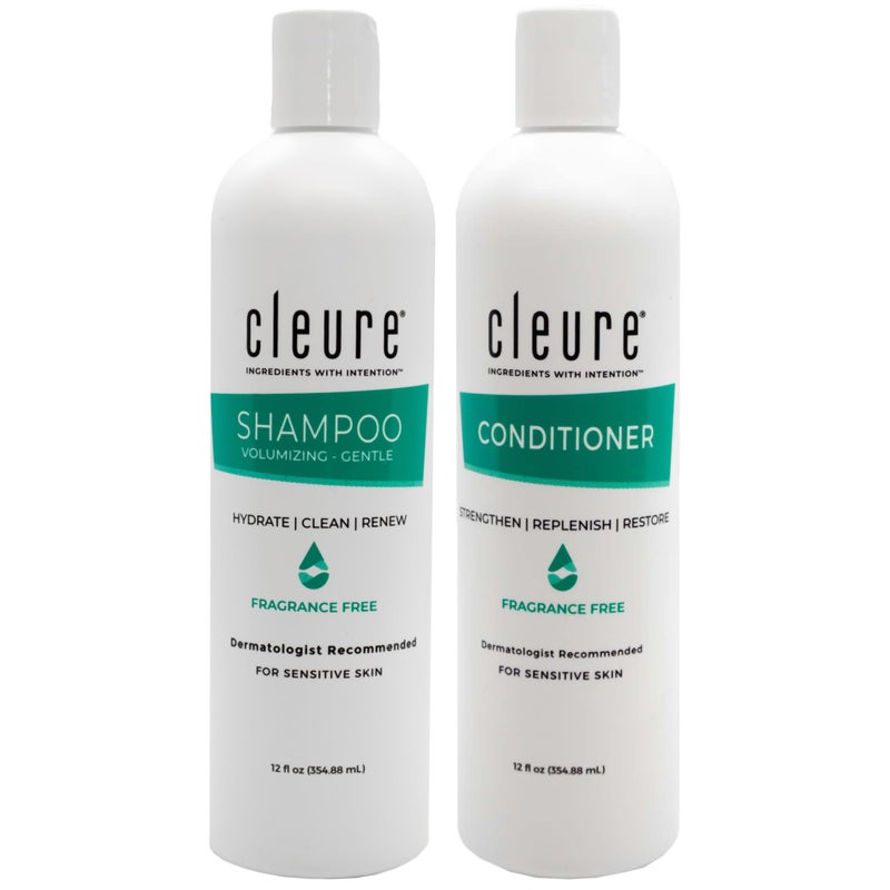 Cleure Shampoo and Conditioner Set Sulfate Free, Fragrance Free for Sensitive Skin - Volumizing Shampoo & Hydrating Conditioner (12 Oz each, Pack of 2) - Image 1