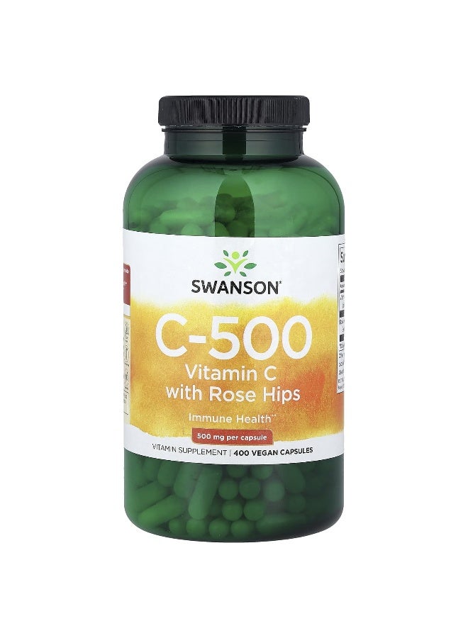 Swanson, C-500, Vitamin C with Rose Hips, 400 Vegan Capsules - Image 1