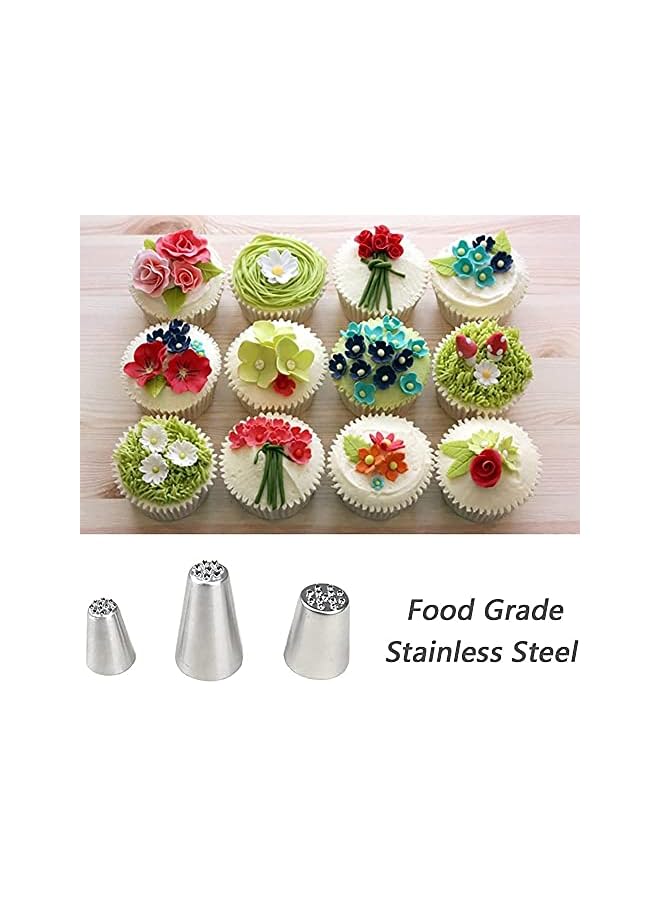 S-TOP 3 PCS Stainless Steel Grass Icing Nozzles Set, Mousse Cake Decorating Tips Pipe Nozzle DIY Baking Tool, Beginners Use for DIY Baking and Decoration Cupcakes, Biscuits (Silver) - Image 3