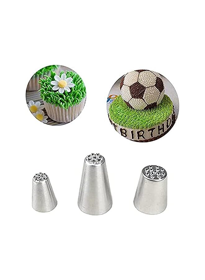 S-TOP 3 PCS Stainless Steel Grass Icing Nozzles Set, Mousse Cake Decorating Tips Pipe Nozzle DIY Baking Tool, Beginners Use for DIY Baking and Decoration Cupcakes, Biscuits (Silver) - Image 2