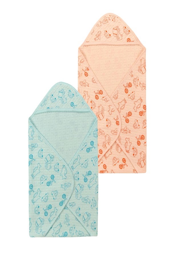 Dikary Hooded Baby Towel - Premium Soft Baby Bath Towel for Bathtub for Newborn, Infant - Ultra Absorbent, Natural Baby Stuff Towel for Boy and Girl (Blue Peach) - Image 1