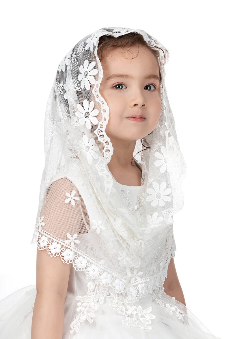 PAMOR Infinity First Communion Veils for Girls Lace Chapel Veil Mantilla Veils Latin Lass Church Veil for Catholic Baptism (White F) - Image 3