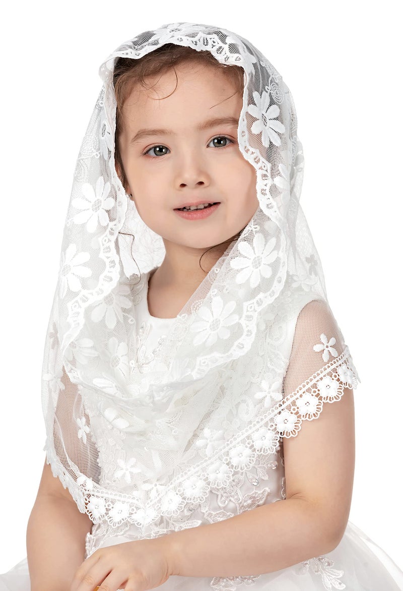 PAMOR Infinity First Communion Veils for Girls Lace Chapel Veil Mantilla Veils Latin Lass Church Veil for Catholic Baptism (White F) - Image 2