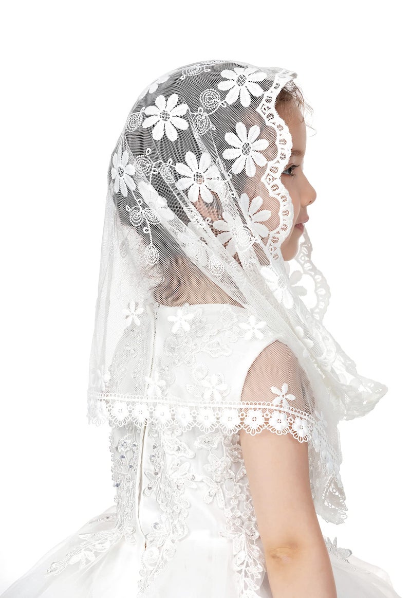 PAMOR Infinity First Communion Veils for Girls Lace Chapel Veil Mantilla Veils Latin Lass Church Veil for Catholic Baptism (White F) - Image 4