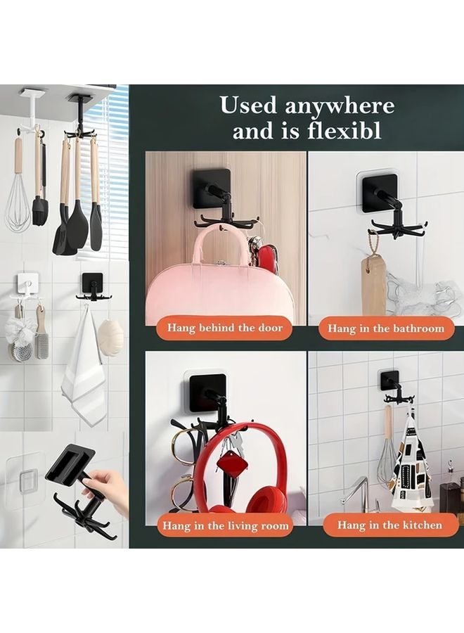 Black 360 Rotating Foldable Wall Hook Rack No Drill Adhesive Multi Functional Storage - Image 3