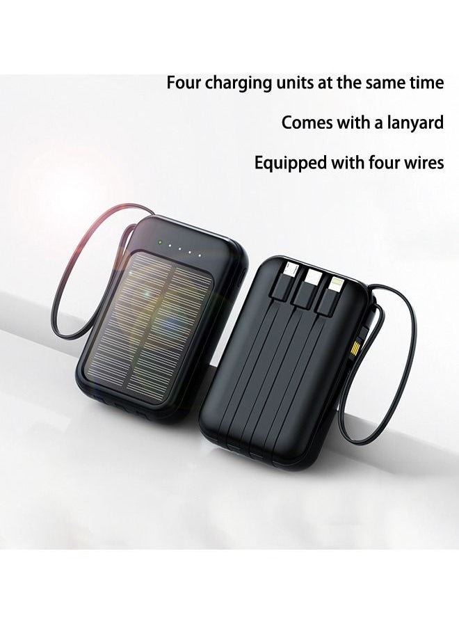Generic - Solar Power Bank 10000mAh Solar Charger Built in 4 Cables Charging Battery Pack with 3 Input & 4 Output, LED Flashlight suitable for Hiking Camping Adventure(Black) - Image 1