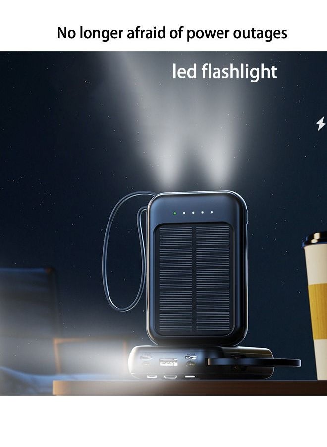 Generic - Solar Power Bank 10000mAh Solar Charger Built in 4 Cables Charging Battery Pack with 3 Input & 4 Output, LED Flashlight suitable for Hiking Camping Adventure(Black) - Image 1