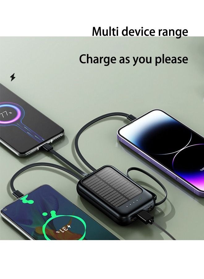 Generic - Solar Power Bank 10000mAh Solar Charger Built in 4 Cables Charging Battery Pack with 3 Input & 4 Output, LED Flashlight suitable for Hiking Camping Adventure(Black) - Image 1