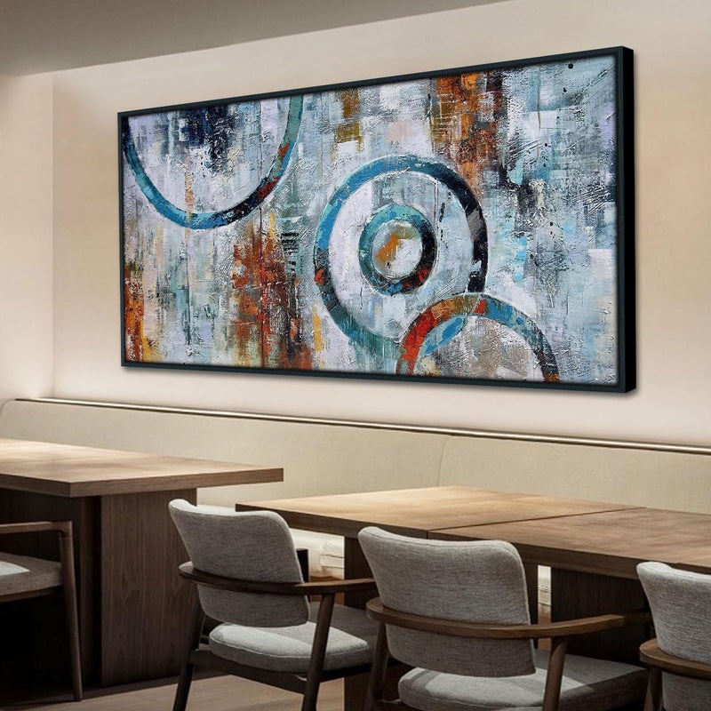 Arjun Abstract Wall Art Modern Grey Brown Picture Geometric Canvas Circle Block Painting, Large Size Simple Artwork Ready to Hang Framed for Bedroom Living Room Bathroom Home Office Wall Décor 40"x20" - Image 1