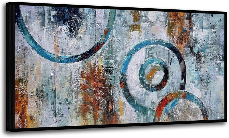 Arjun Abstract Wall Art Modern Grey Brown Picture Geometric Canvas Circle Block Painting, Large Size Simple Artwork Ready to Hang Framed for Bedroom Living Room Bathroom Home Office Wall Décor 40"x20" - Image 2