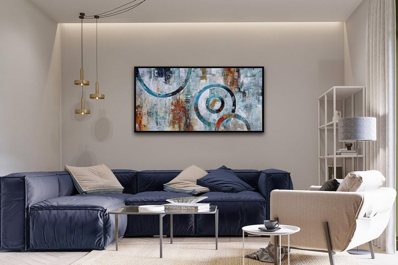 Arjun Abstract Wall Art Modern Grey Brown Picture Geometric Canvas Circle Block Painting, Large Size Simple Artwork Ready to Hang Framed for Bedroom Living Room Bathroom Home Office Wall Décor 40"x20" - Image 3