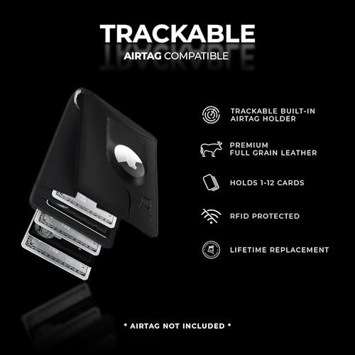 Kings Loot Trackable Airtag Wallet for Men | RFID Blocking Leather Design with Airtag Holder, Money Clip & Pull Tab | Minimalist Air Tag Wallets - Image 2