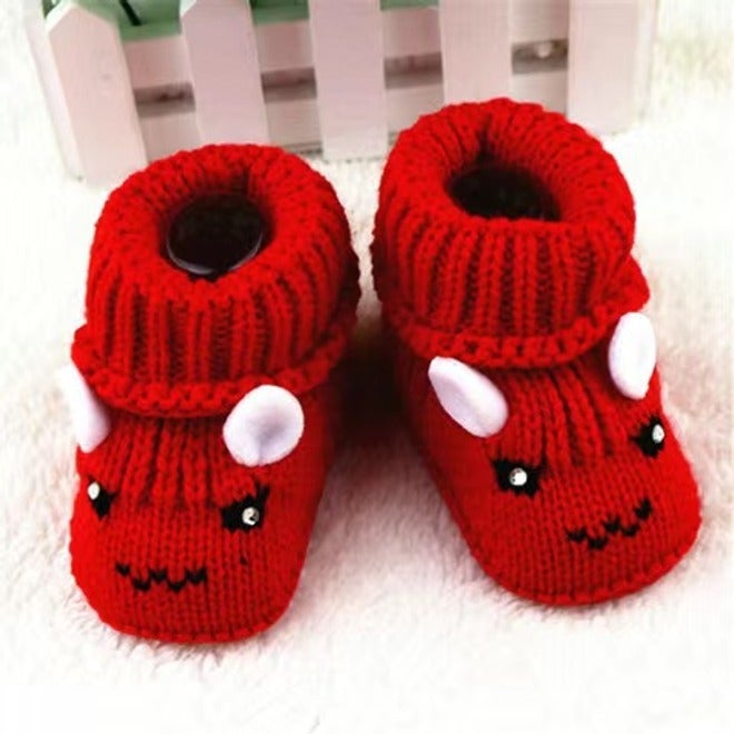 Qi Ta Handmade Knitted Baby Socks Shoes for Newborns, Cotton Breathable Anti-Slip Winter Spring Autumn, 0-3-6 Months, Cartoon Style - Image 1