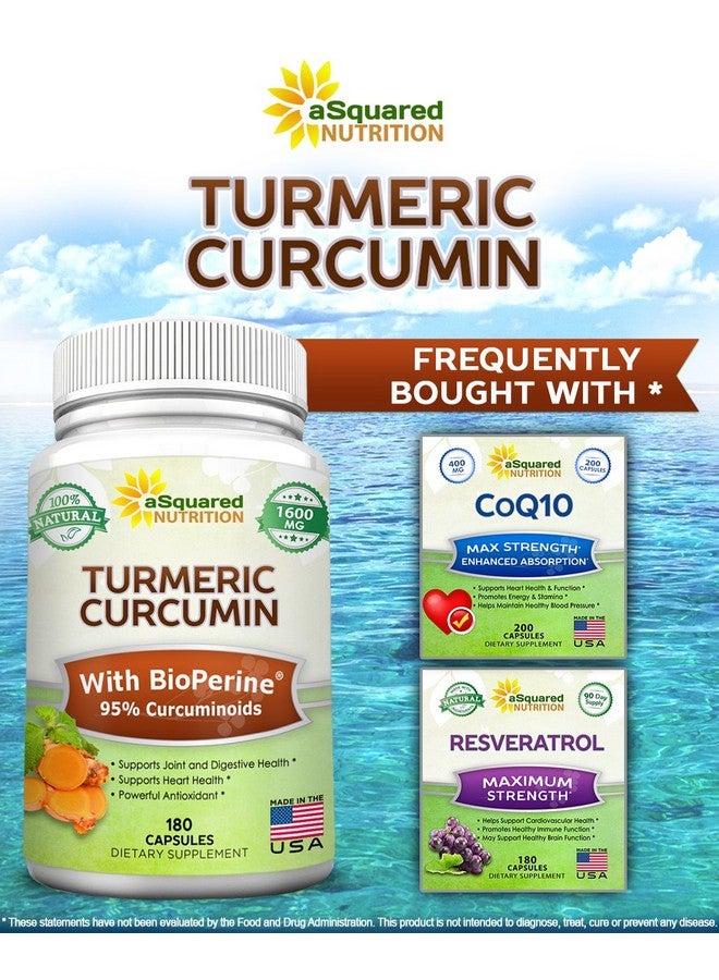 Turmeric Curcumin 1600Mg With Bioperine Black Pepper Extract 180 Capsules With 95% Curcuminoids 100% Natural Tumeric Root Powder Supplements Natural Joint Stiffness Relief Pills