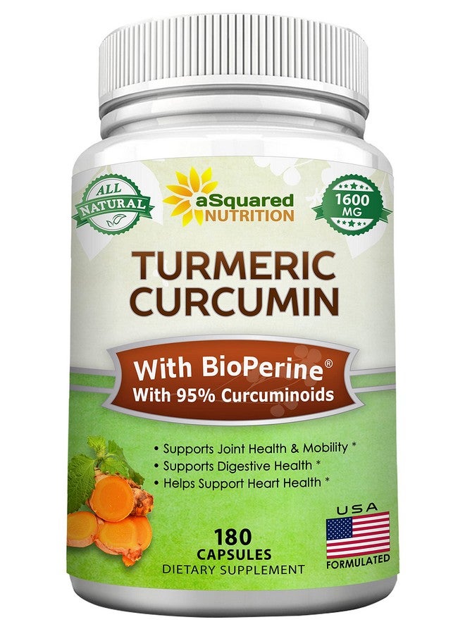 Turmeric Curcumin 1600Mg With Bioperine Black Pepper Extract 180 Capsules With 95% Curcuminoids 100% Natural Tumeric Root Powder Supplements Natural Joint Stiffness Relief Pills