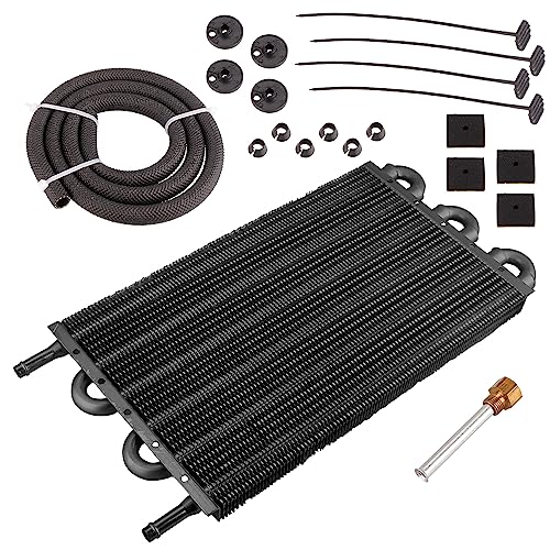 WOOTON 6 Row Transmission Oil Cooler,Universal 6 Pass Aluminum Remote 5/16" Engine Oil Cooler Kit Radiator with Hose Mounting Kit - Image 1