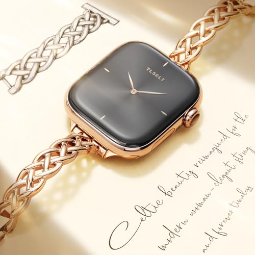 Tlselt Silm Bracelet Compatible with Apple Watch Bands 38/40/41/42/44/45/46/49mm for Women, Celtic Thin Dressy Stainless Steel Metal Designer Fancy Strap for iWatch Series 11 10 9 8 7 6 5 4 3 SE Ultra - Image 3