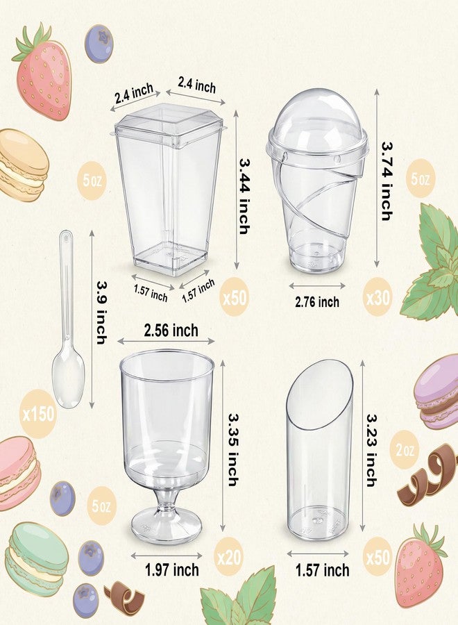 WELLIFE 380 Pack Disposable Dessert Cups with Lids and Spoons 5 oz Mini Plastic Parfait Cups Assortment for DIY Mousse, Pudding, Tiramisu, Home Baking, Birthday Parties & Baby Showers - Image 2