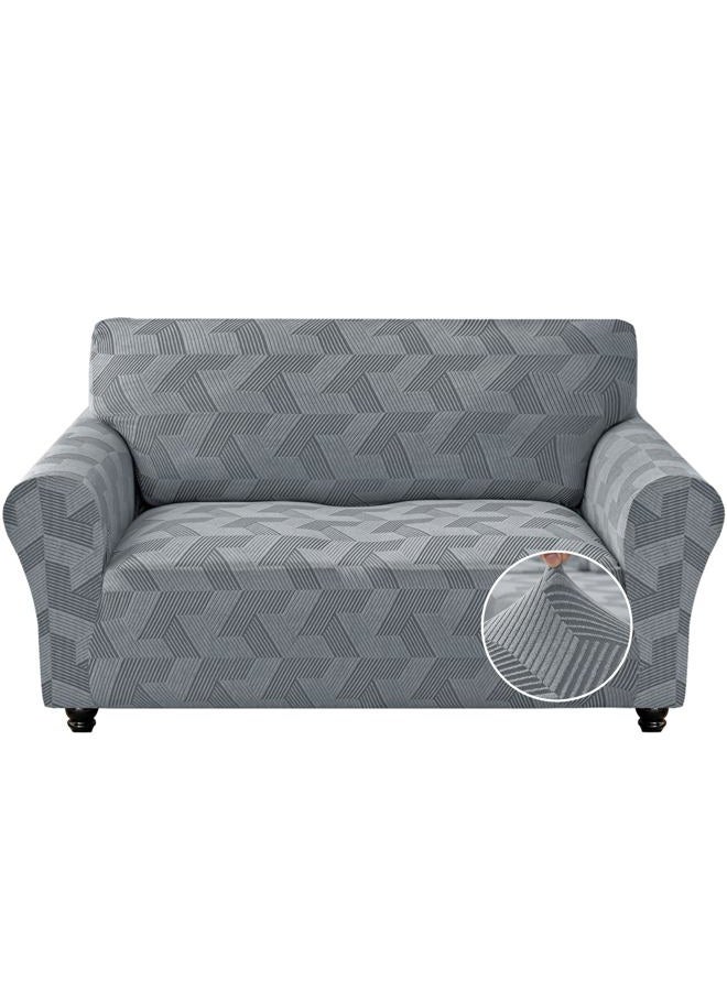 JIVINER JIVENER 1 Piece Couch Cover for 2 Cushion Couch, High Stretch Loveseat Covers with Elastic Bottom, Washable Sofa Slipcovers for Dog, Pets Feature Geometrical Jacquard Fabric (Loveseat, Light Grey) - Image 1