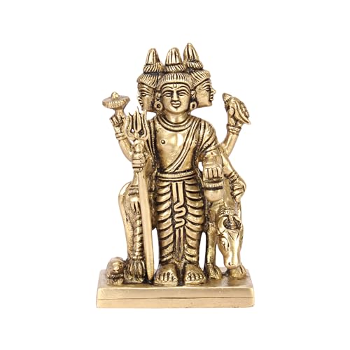 ARTVARKO Brass Idol Trimurti Brahma Vishnu Mahesh Idol Dattatreya Tridev God Datta Statue Pital Puja Murti 4.5 Inch - Image 2
