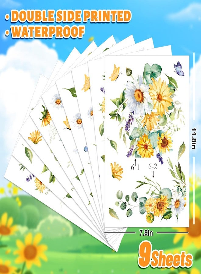 وولاين مجموعة ملصقات نوافذ زهرية ربيعية صيفية من والين، 9 أوراق، ملصقات نوافذ على شكل زهور معلقة، ملصقات نوافذ على شكل أزهار الأقحوان والأوكالبتوس، قابلة لإعادة الاستخدام، زينة للحفلات والمنزل والمكتب والفصل الدراسي - Image 2