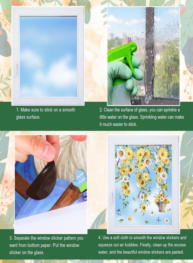 وولاين مجموعة ملصقات نوافذ زهرية ربيعية صيفية من والين، 9 أوراق، ملصقات نوافذ على شكل زهور معلقة، ملصقات نوافذ على شكل أزهار الأقحوان والأوكالبتوس، قابلة لإعادة الاستخدام، زينة للحفلات والمنزل والمكتب والفصل الدراسي - Image 3