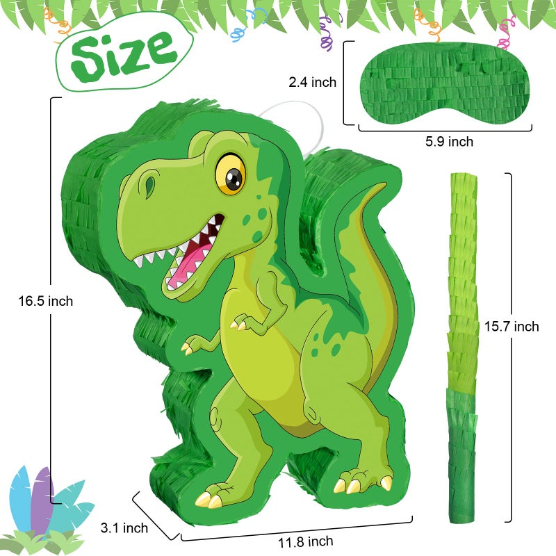 Zonon Green Dinosaur Piata Bundle String Piata Dinosaur with a Blindfold and Stick Pull for Animal Themed Birthday Parties Decorations Supplies 165 x 118 x 31 Inches - Image 3