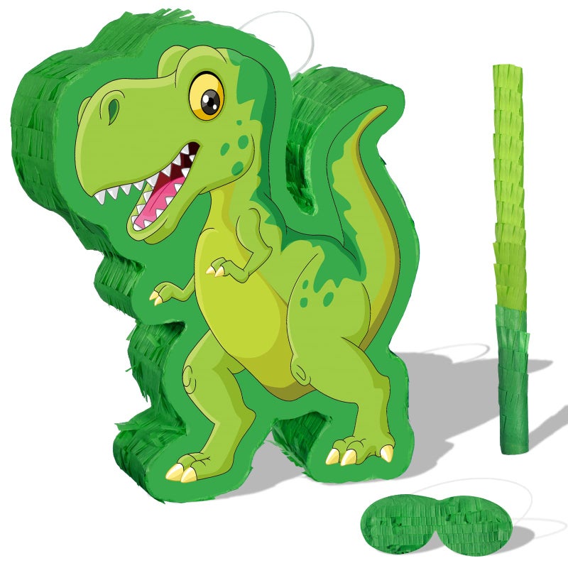 Zonon Green Dinosaur Piata Bundle String Piata Dinosaur with a Blindfold and Stick Pull for Animal Themed Birthday Parties Decorations Supplies 165 x 118 x 31 Inches - Image 2