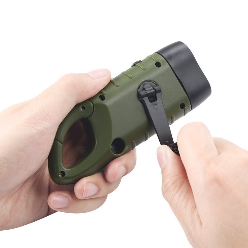 Simpeak 2-Pack Hand Crank Solar Powered Flashlight, Emergency Rechargeable LED Flashlight, Survival Flashlight, Quick Snap Carbiner Dynamo Flashlight Torch for Outdoor Sports, Green - Image 4