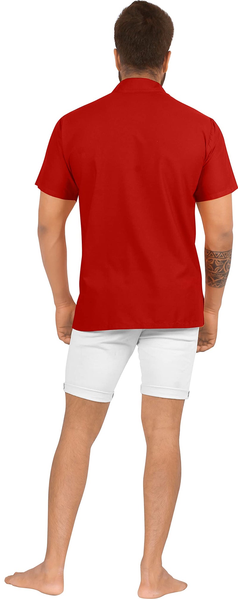 LA LEELA Men's Short Sleeve Button Down Solid Shirt Casual Camp Vacation Shirts Summer Beach Business Work Shirt Tees with Pocket L Red Plain - Image 5