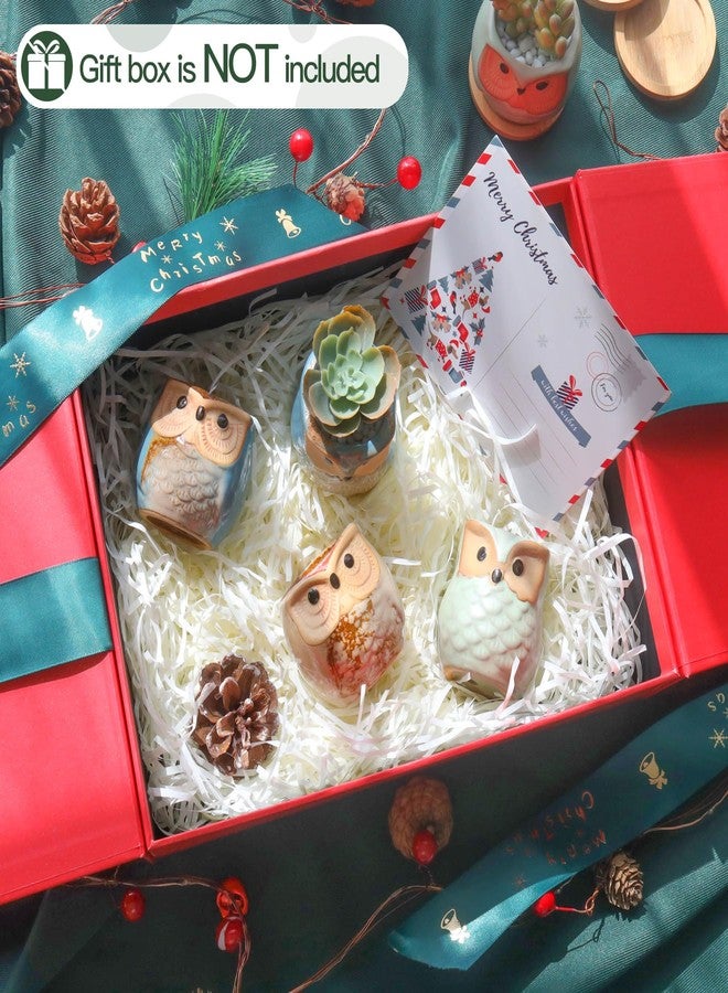 T4U 2.5 Inch Owl Ceramic Succulent Planter Pots with Drainage Hole Set of 12, Flowing Glaze Porcelain Handicraft Plant Holder Container Gift for Mom Sister Aunt Best for Home Office Garden Decoration - Image 4