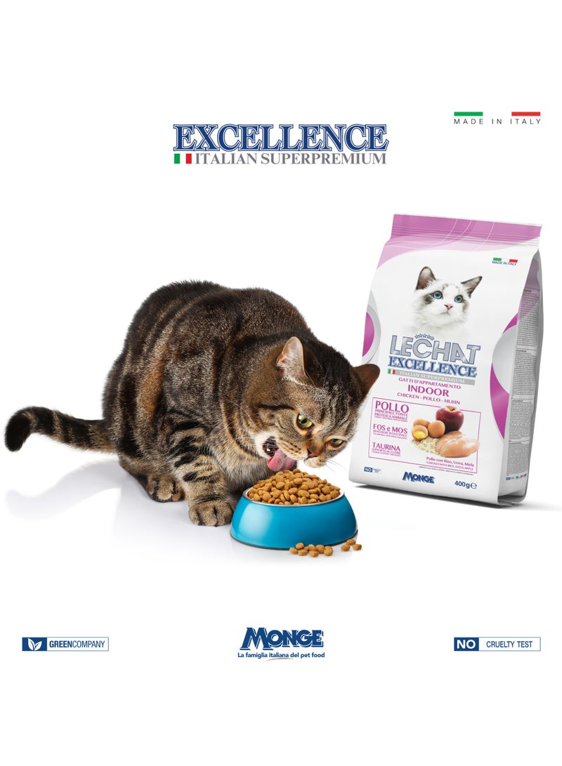 Monge Lechat Excellence by Monge | Indoor Cat Dry Food with Chicken, Rice, Egg and Apple | Super Premium Complete Dry Cat Food - 400g - Image 2
