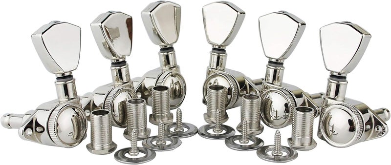 guyker Guitar Locking Tuners (3L + 3R Handed) - 1:21 Models Rear Lock String Tuning Key Pegs Machine Head with Trapezium Handle Replacement for Electric, Folk or Acoustic Guitars - Nickel - Image 2
