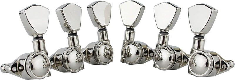 guyker Guitar Locking Tuners (3L + 3R Handed) - 1:21 Models Rear Lock String Tuning Key Pegs Machine Head with Trapezium Handle Replacement for Electric, Folk or Acoustic Guitars - Nickel - Image 3