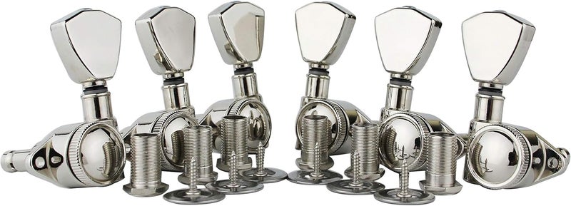 guyker Guitar Locking Tuners (3L + 3R Handed) - 1:21 Models Rear Lock String Tuning Key Pegs Machine Head with Trapezium Handle Replacement for Electric, Folk or Acoustic Guitars - Nickel - Image 1