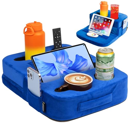 TabCouchCaddy - Couch Cup Holder Tray Pillow - Bed, Couch Caddy, Sofa, RV & Car - Holds Drinks, Snacks, Remotes, Phones, Kindle, Tablet | Bed Cup Holder (Blue) - Image 2