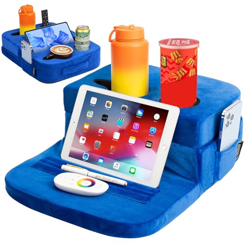 TabCouchCaddy - Couch Cup Holder Tray Pillow - Bed, Couch Caddy, Sofa, RV & Car - Holds Drinks, Snacks, Remotes, Phones, Kindle, Tablet | Bed Cup Holder (Blue) - Image 1