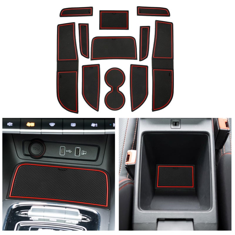 Generic CDEFG Compatible with MG ZS EV 2023 2024 2022 Facelift, Rubber Mats Centre Console Non-Slip Mats Non-Slip Cup Holder Rubber Mat Armrest ZS EV Accessories (Red)  - Image 1