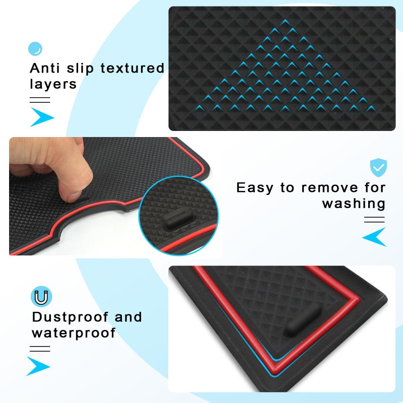 Generic CDEFG Compatible with MG ZS EV 2023 2024 2022 Facelift, Rubber Mats Centre Console Non-Slip Mats Non-Slip Cup Holder Rubber Mat Armrest ZS EV Accessories (Red)  - Image 2