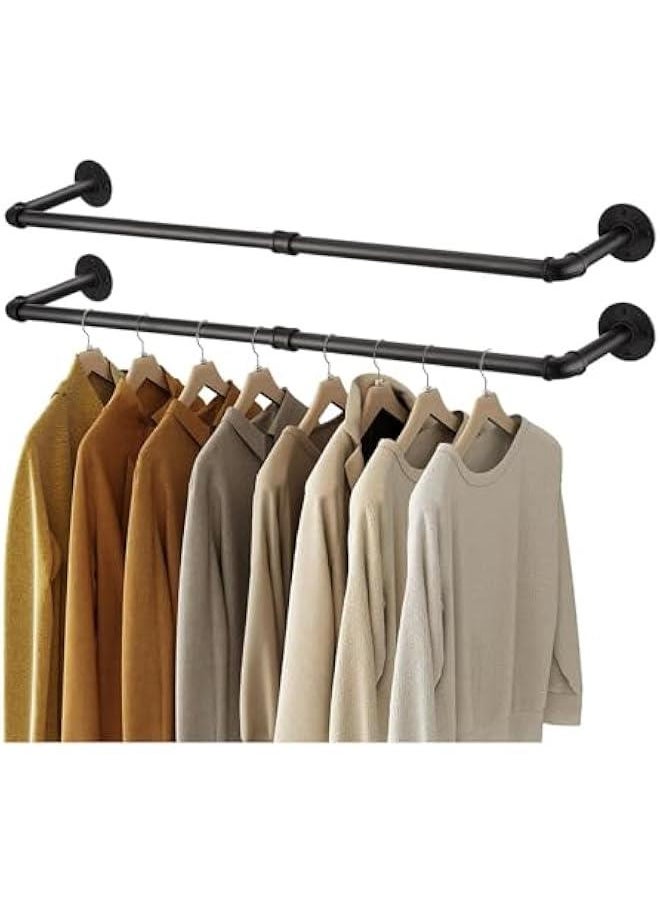 HOOKOR Clothes Rack, 36.4 Inch Industrial Pipe Wall Mounted Garment Rack, Space-Saving, Heavy Duty Detachable Garment Bar, Multi-Purpose Hanging Rod for Closet 2 Base (2 Pack)  - Image 1