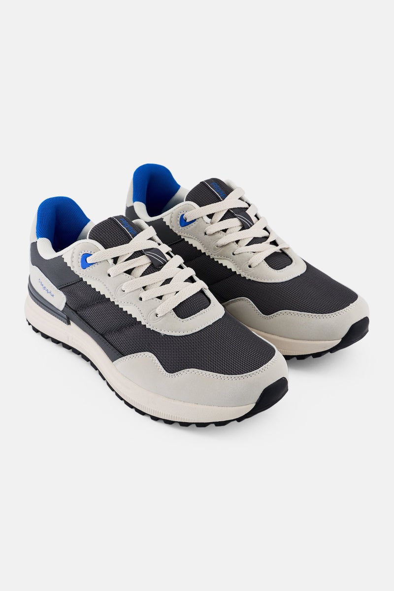 Algspar Men Brand Logo Lace Up Shoes, Grey - Image 1