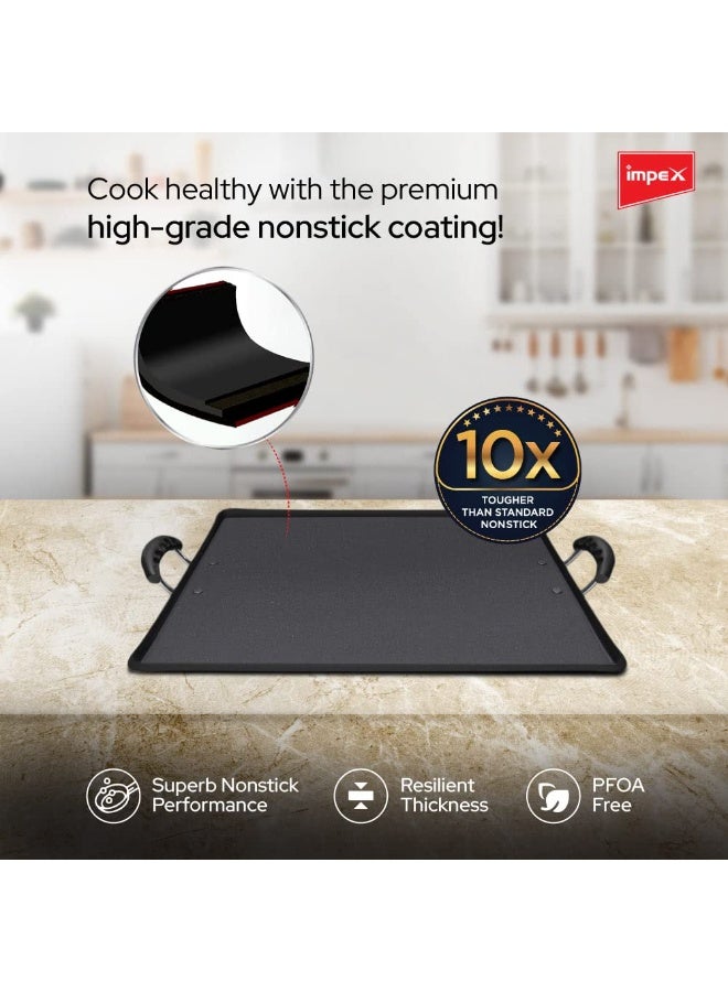 Impex 3 Layer Nonstick 5 mm Multipurpose Tawa 34 x 38 cm for Dosa, Pathiri, Chapati, Roti, Parotta, Large Rectangular Aluminium Body,1 Yr Warranty, Suitable for Home(Rectangle - 34 x 38 cm) - Image 4