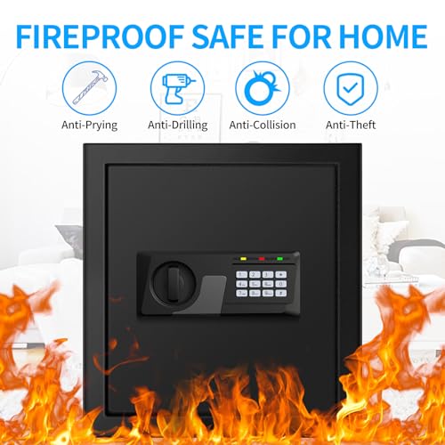 VIDXCVIT 2.3 Cuft Fire proof Safes for HOME USE, Digital Security Safe Box with Programmable Keypad and Spare Keys, Safety Box for Home Office Business, Document Safe for Money Medicine Valuables - Image 2