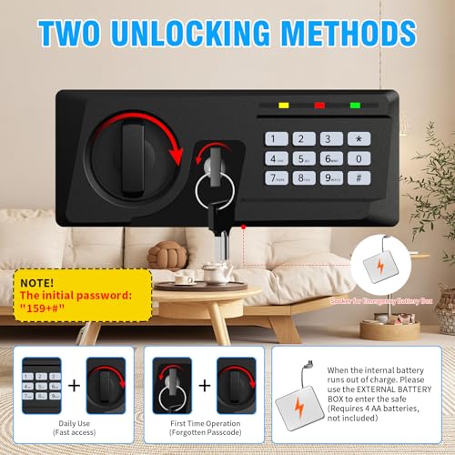 VIDXCVIT 2.3 Cuft Fire proof Safes for HOME USE, Digital Security Safe Box with Programmable Keypad and Spare Keys, Safety Box for Home Office Business, Document Safe for Money Medicine Valuables - Image 3