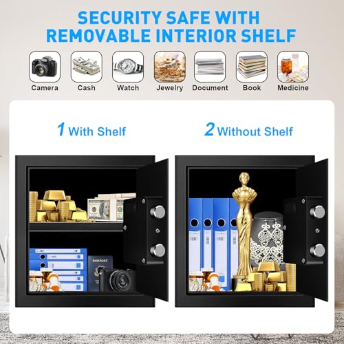 VIDXCVIT 2.3 Cuft Fire proof Safes for HOME USE, Digital Security Safe Box with Programmable Keypad and Spare Keys, Safety Box for Home Office Business, Document Safe for Money Medicine Valuables - Image 4