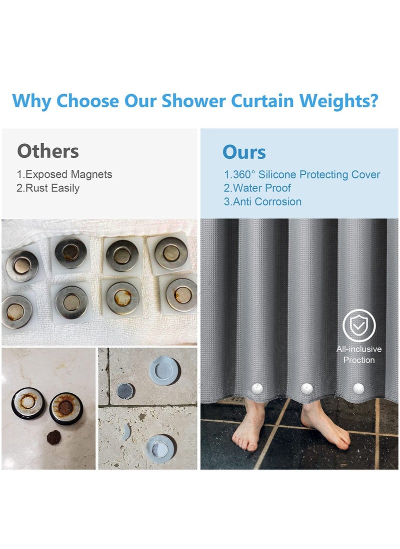 SYOSI - Shower Curtain Weights, Silicone Encased Strong Shower Curtain Magnets, Never Rust Shower Curtain Magnets, Never Broke No Noise Heavy Prevent Shower Curtain from Blowing, White, 3 Pairs - Image 1