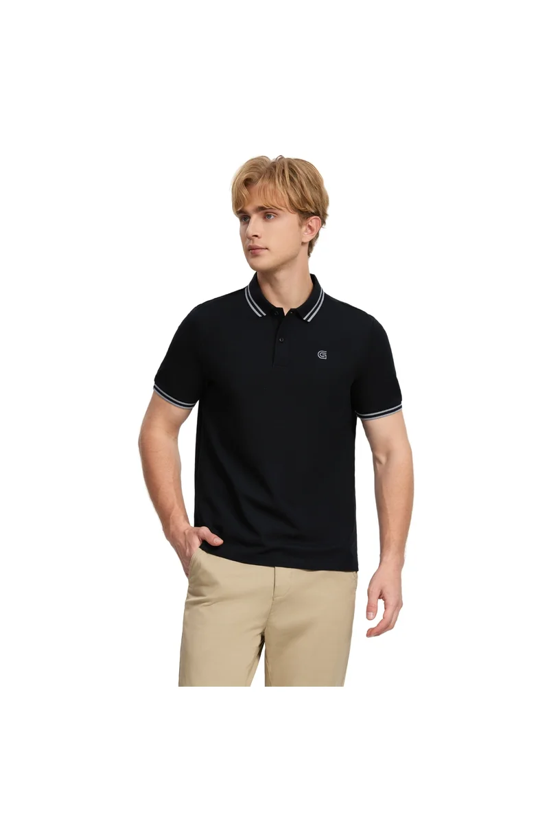GIORDANO Men's Black Pique Solid Polo
