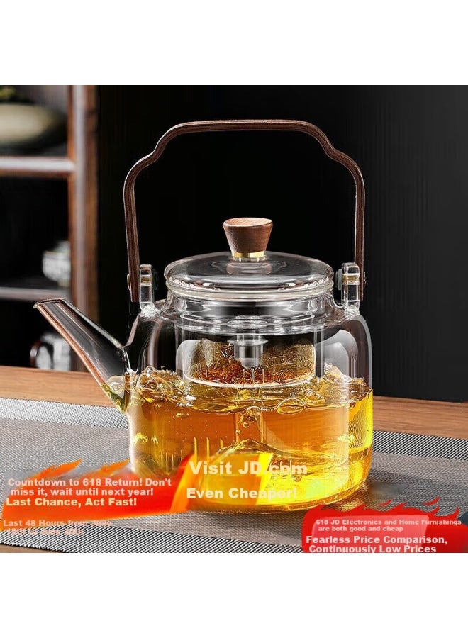 Pakchoice Glass Tea Kettle With Steamer, Integrated Stove For Boiling Water And Steaming, Tea Pot With Handle For Brewing Tea, Healthy Flower Tea Pot, High Temperature Resistant - Image 1