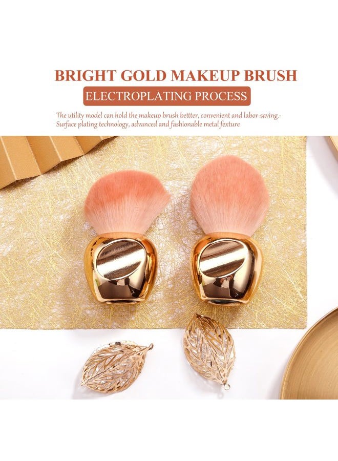 Oneleaf Kabuki Makeup Brushes Premium Synthetic Flat Foundation Kabuki Makeup 2 Pcs Brush Set, Golden(Round） - Image 5
